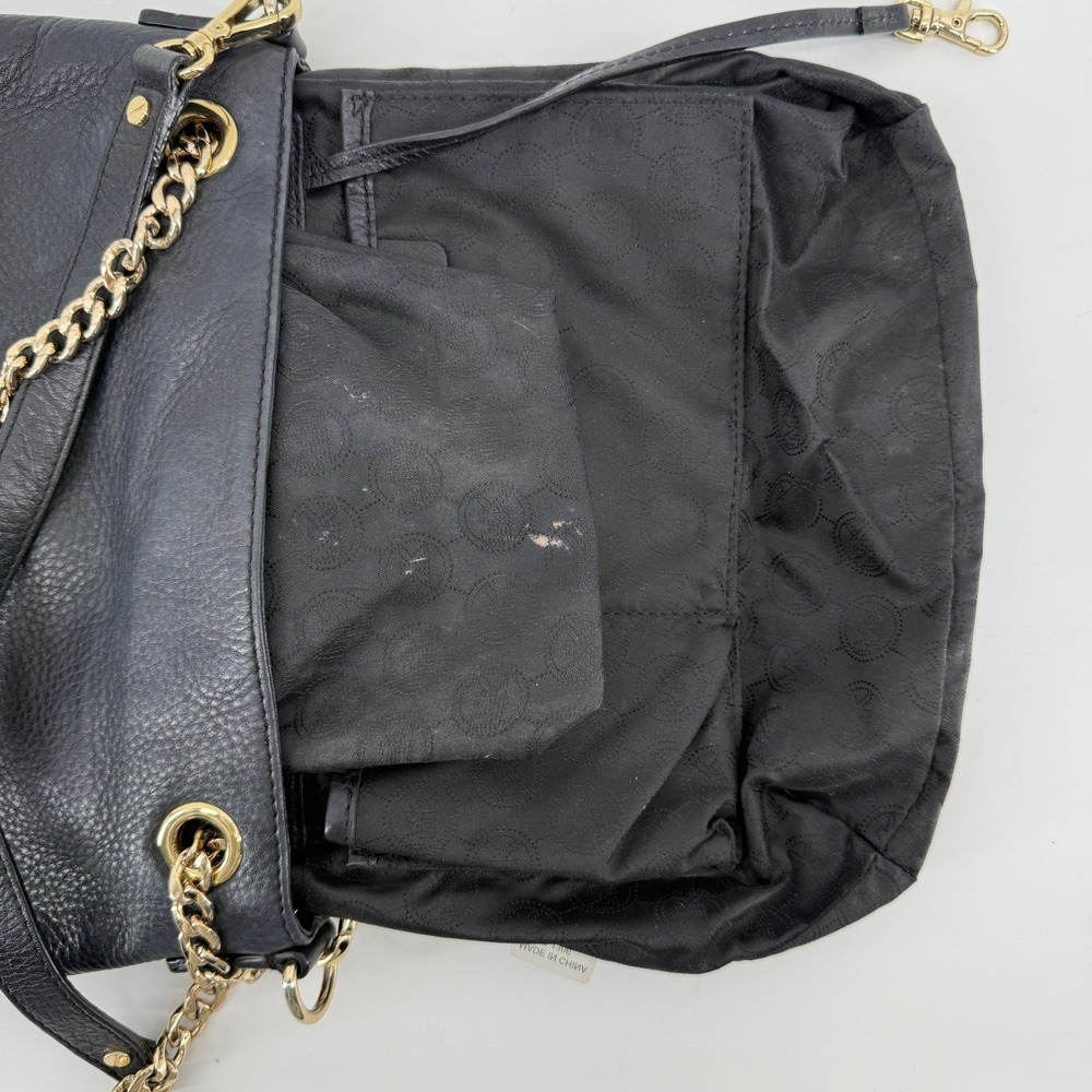 Michael Kors Black Pebbled Leather Chain Shoulder Tote Bag Crossbody Strap - Picture 12 of 16